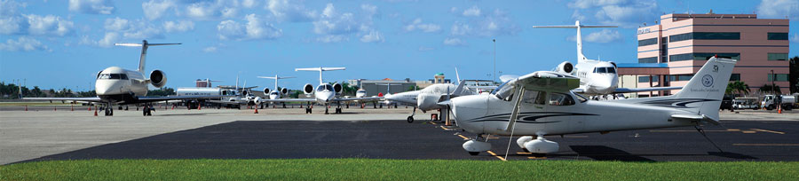 BCT ramp with private aircraft, prop and jet