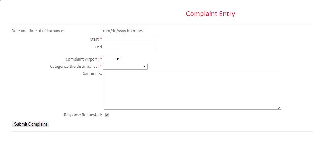 Noise Complaint entry form
