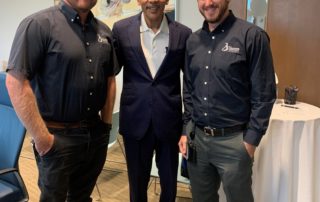 Pictured are Boca Raton Airport Authority Operations Director Travis Bryan, NBC 6 News Anchor Willard Shepard, and Finance and Administration Manager Robert Abbott.