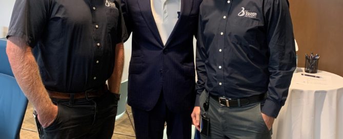 Pictured are Boca Raton Airport Authority Operations Director Travis Bryan, NBC 6 News Anchor Willard Shepard, and Finance and Administration Manager Robert Abbott.